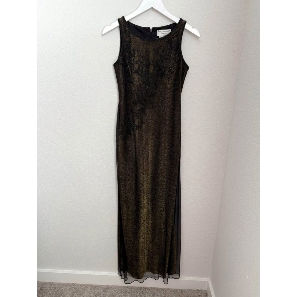 Papell Boutique Vintage‎ Beaded Shimmer Y2K Evening Maxi Dress Sz 6P